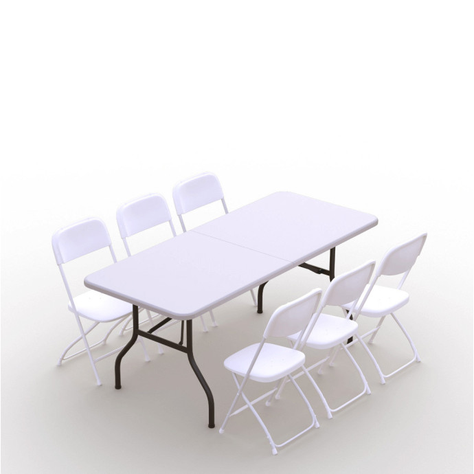Saliekamo mēbeļu komplekts: Galds 180 balts, 6 krēsli Eiropa balti