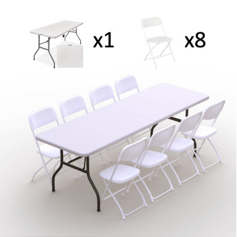 Saliekamo mēbeļu komplekts: Galds 240 balts, 8 krēsli Eiropa balti