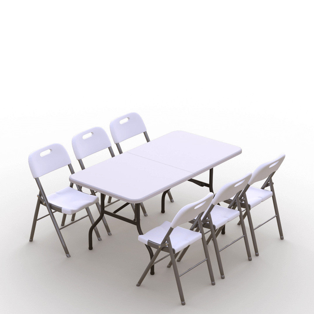 Saliekamo mēbeļu komplekts: Galds 150 balts, 6 krēsli Premium balti