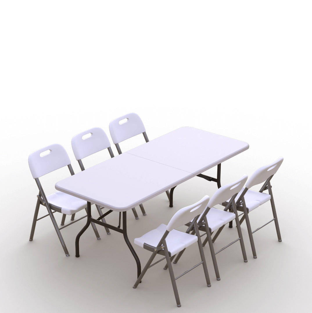 Saliekamo mēbeļu komplekts: Galds 180 balts, 6 krēsli Premium balti