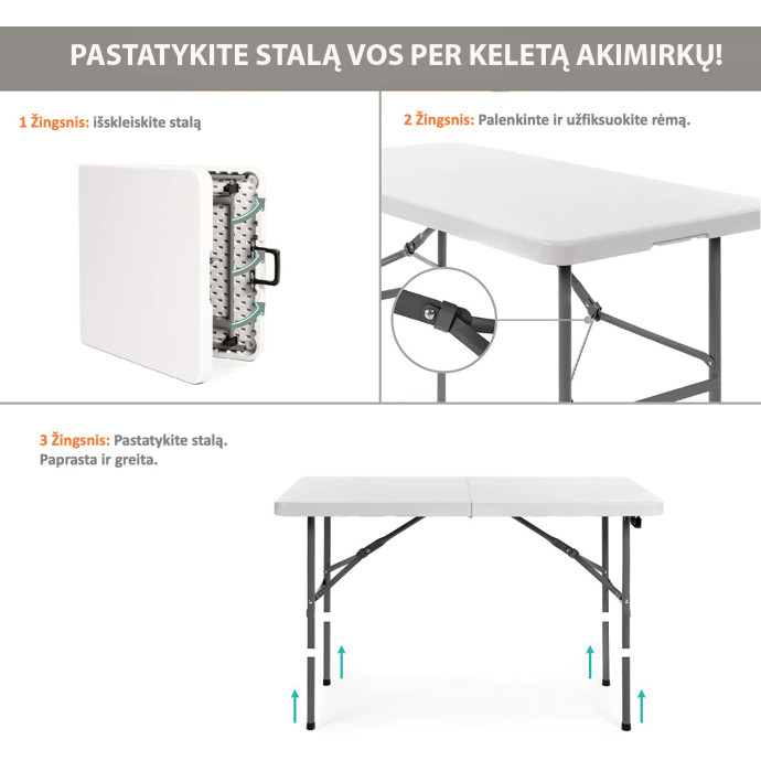 Saliekamo mēbeļu komplekts: Galds 120 balts, 4 krēsli Eiropa balti
