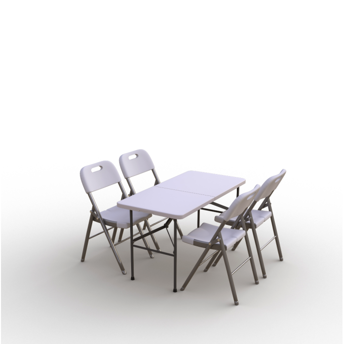 Saliekamo mēbeļu komplekts: Galds 120 balts, 4 krēsli Premium balti
